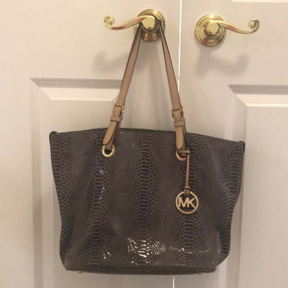 Michael Kors blue grey patent alligator tote